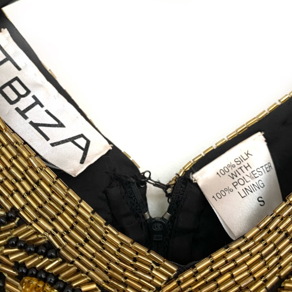 100% Silk Vintage 80’s Beaded Fringe Party Dress - Picture 5 of 6